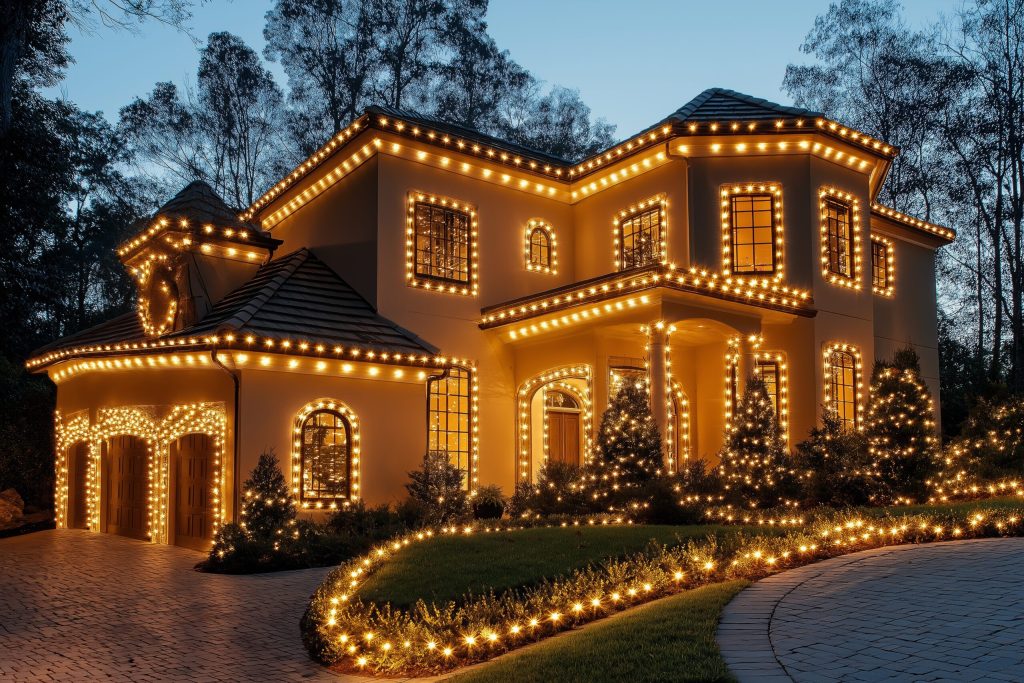 House with a lot of lights on it